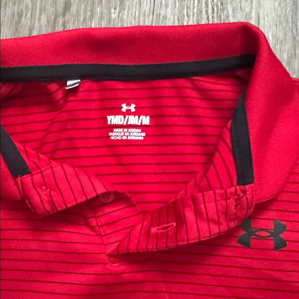 Under Armour Kids Red and black striped Polo - Picture 2 of 3
